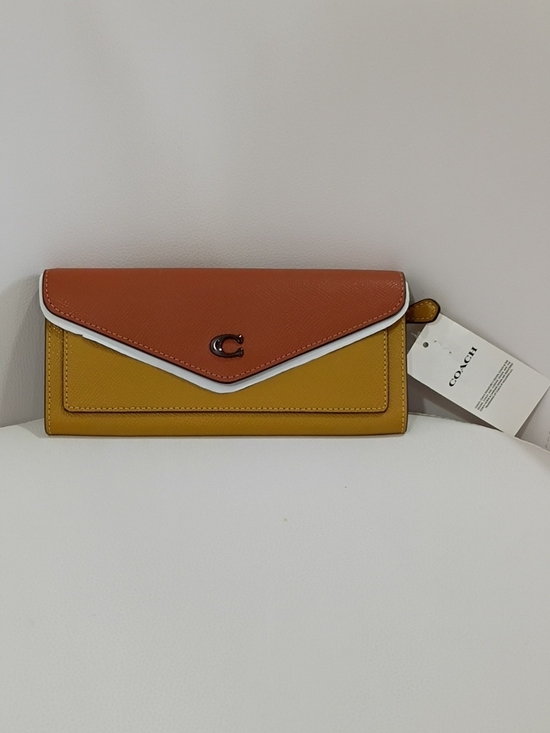 Coach Handbags - Coach Wyn Cross-grain Leather Envelope Wallet in Rust Brown & Mustard